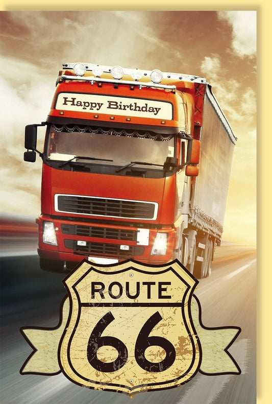 Geburtstagskarte für Männer - Vintage Truck Route 66, Retro Sonnenuntergang, Perfektes Geschenk für Väter & LKW - Fans