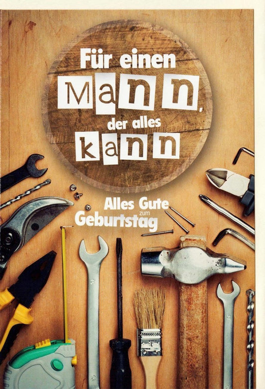 Geburtstagskarte für Männer - Werkzeug - Design, Maskuline Grüße, DIY - Look, Holzoptik