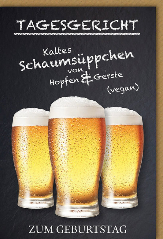 Geburtstagskarte für Männer - Witziges Biergläser - Design, Vegan Tagesgericht, Hopfen & Gerste, Schwarz - Gelb - Originelles Geschenk zur Party
