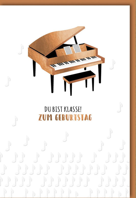Geburtstagskarte für Musikfans - Stilvolle Klavier - und Notenkarte, Klassischer Geburtstagsgruß für Pianisten und Liebhaber klassischer Musik