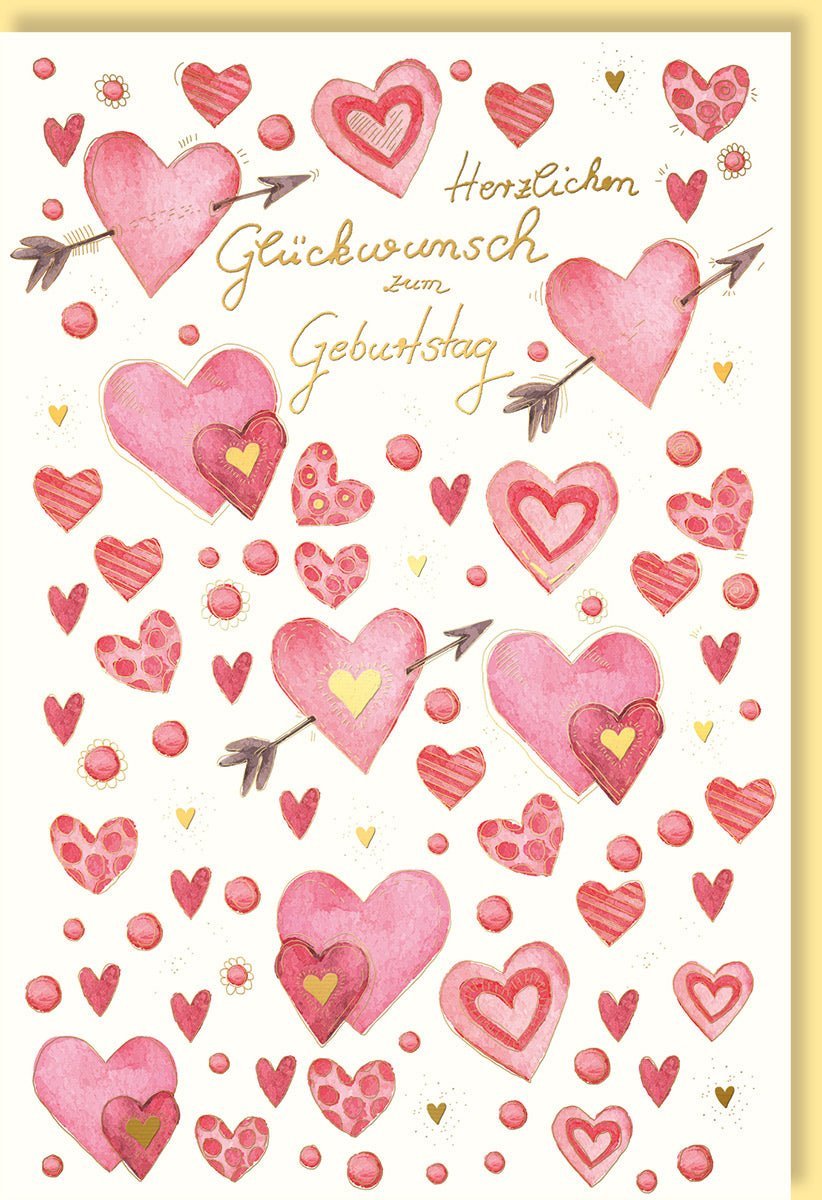 Geburtstagskarte für Partner: Romantische Herzen & Goldfolie, Skorpion - Motiv, Rosa Karte für Jubiläum & Valentinstag
