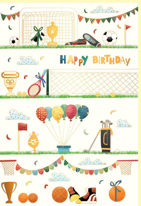 Geburtstagskarte für Sportbegeisterte: Hochwertige Glückwunschkarte mit Ballsport - Designs und edler Goldfolie