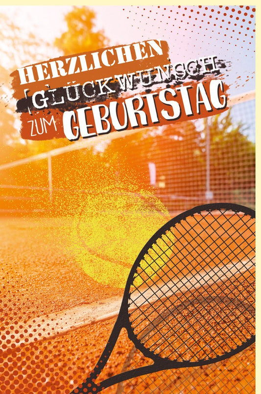 Geburtstagskarte für Tennisfans - Sportliches Design mit Tennisball & Schläger in Orange, Perfekt für aktive Tennisspieler