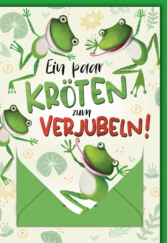 Geburtstagskarte Geldgeschenk – Fröhliche Frösche mit Wortspiel und buntem Design