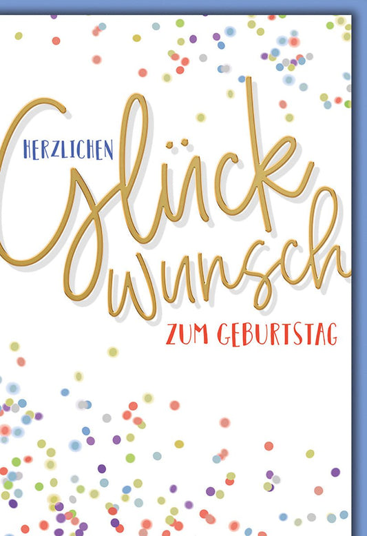 Geburtstagskarte Geschäftlich – Bunte Konfetti mit Goldschrift und modernem Design