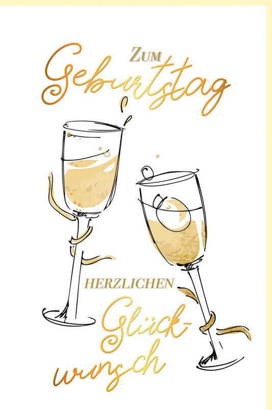 Geburtstagskarte geschäftlich edle Doppelkarte mit Sektgläsern und goldener Schrift stilvoll für Kollegen oder Geschäftspartner
