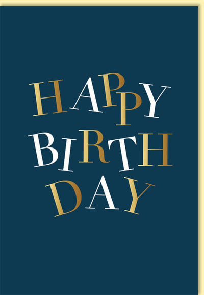 Geburtstagskarte geschäftlich edles Design Happy Birthday in Gold und Weiß auf dunkelblauem Hintergrund hochwertige Doppelkarte