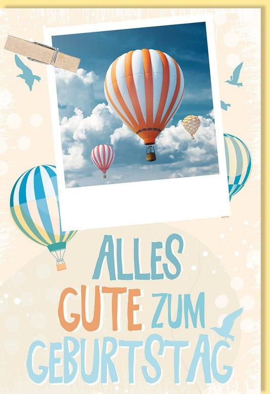 Geburtstagskarte Heißluftballon: Himmlische Glückwünsche, Festliche Ballonfahrt mit Wolkenmotiv für besondere Geburtstage