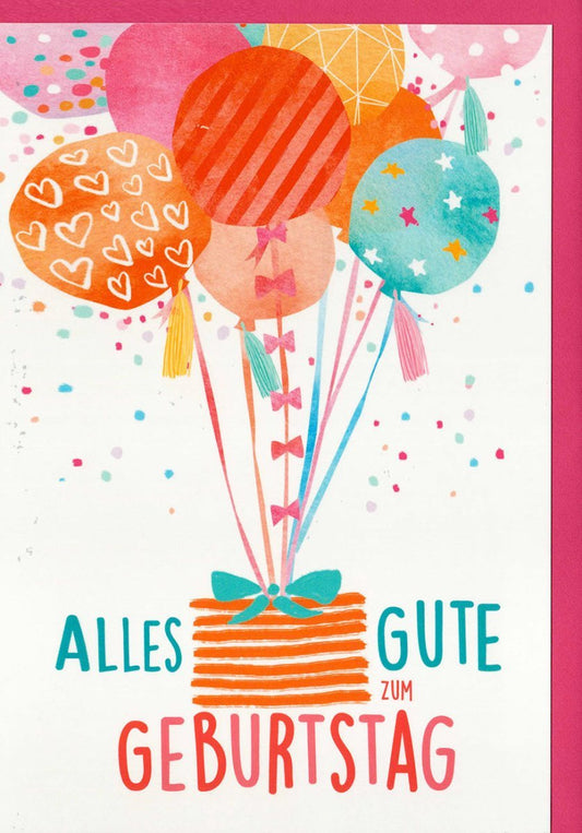Geburtstagskarte Herzballons & Schleife – Festliche Karte mit Korb - Motiv für Jubiläumsfeier