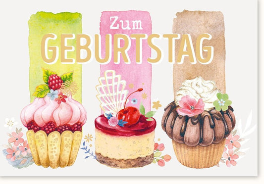 Geburtstagskarte - Herzliche Glückwünsche mit Blumen, Torte & Macarons - Liebevolle Feier für Familie & Mutter - Süße Gratulation mit Blüten