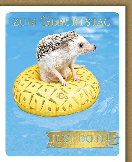Geburtstagskarte Humor - Igel im Schwimmring, Lustige Glückwünsche "Just Do It"