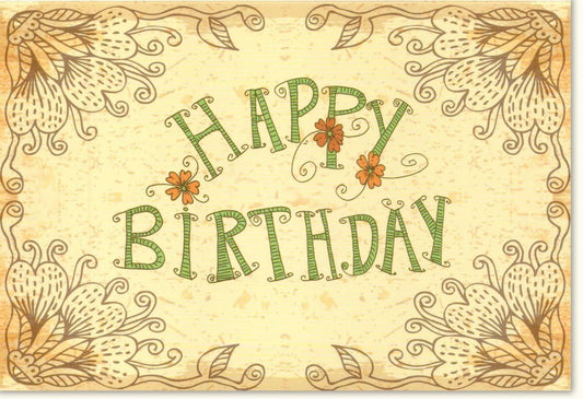 Geburtstagskarte im Retro - Design: Nostalgische Glückwünsche in Grün mit floralen Akzenten, Vintage - Papeterie für besondere Anlässe