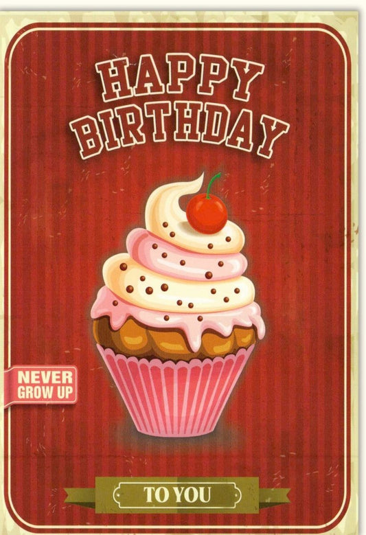 Geburtstagskarte im Retro - Stil: Vintage Cupcake mit Kirsche - Nostalgisches Dessert - Motiv für besondere Glückwünsche und Feiern