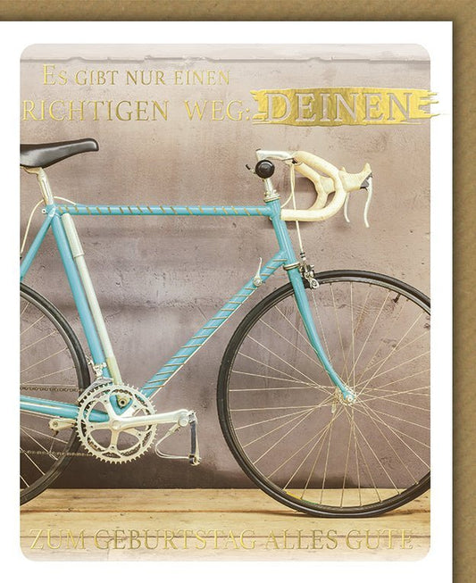 Geburtstagskarte im Vintage - Stil mit Fahrrad - Motiv und inspirierendem Spruch zur Motivation