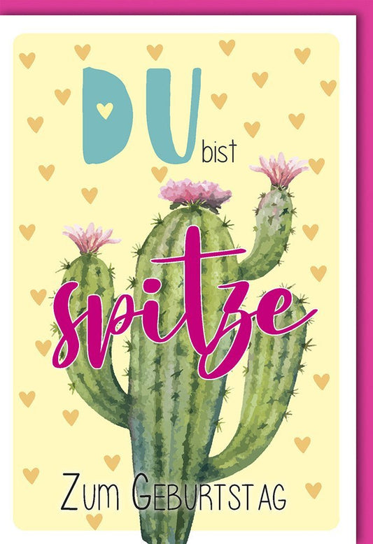 Geburtstagskarte "Kaktus - Party" - Naturkarton, Spitze, für Pflanzen - und Naturliebhaber, Grün & Pink, Humorvoll, Modernes Design, Einzigartig