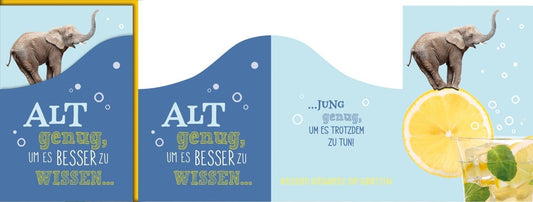 Geburtstagskarte Lustig – Elefant auf Zitrone mit spritzigem Cocktail und Humor - Spruch