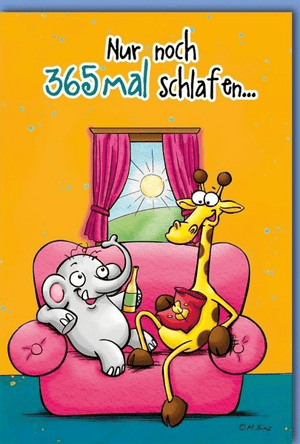 Geburtstagskarte Lustig – Giraffe und Maus auf Sofa mit Humorvollem Spruch