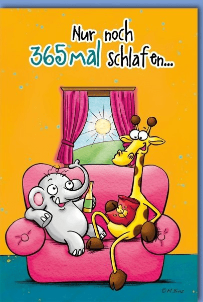 Geburtstagskarte Lustig – Giraffe und Maus auf Sofa mit Humorvollem Spruch