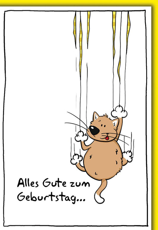 Geburtstagskarte Lustig – Katze mit Kratzspuren und humorvollem Design