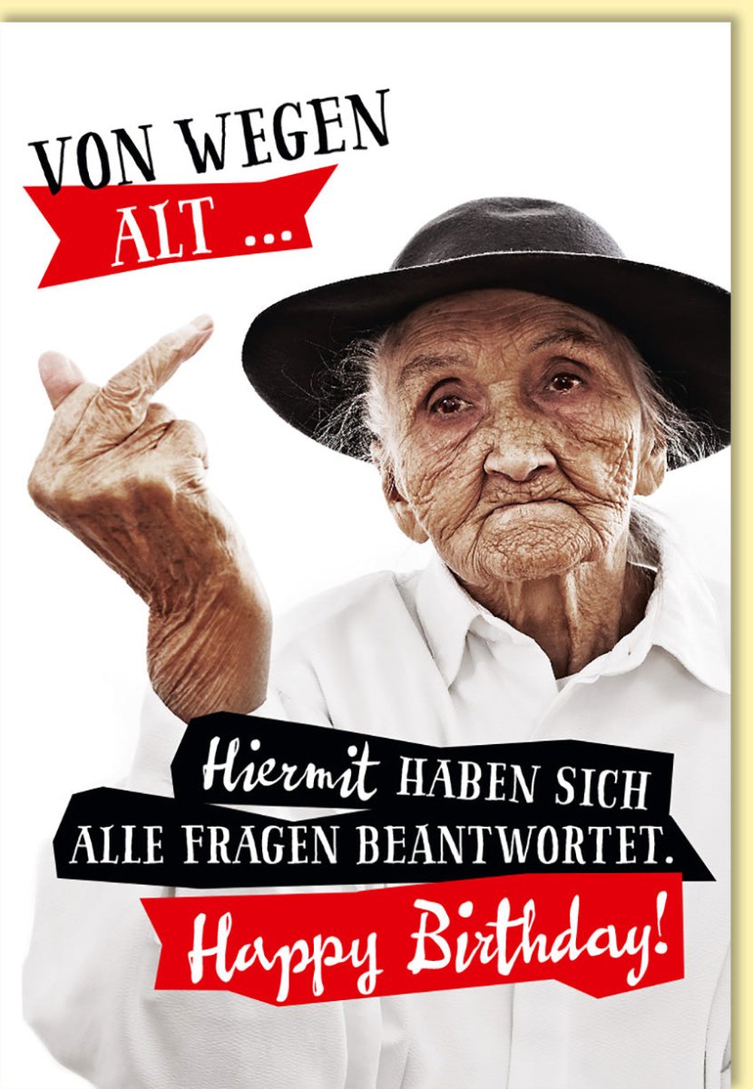 Geburtstagskarte lustig Vintage Oma mit Hut frecher Spruch Mittelfinger witzige Doppelkarte zum Geburtstag Happy Birthday Grußkarte