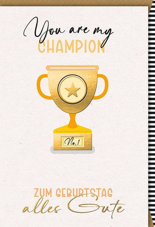Geburtstagskarte Männer - Vintage Champion Pokal Design mit Goldsternen, Elegante Glückwunschkarte