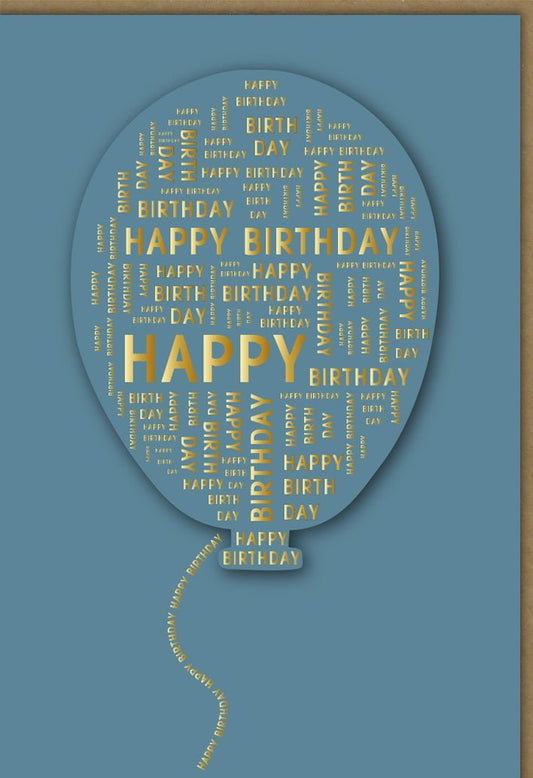 Geburtstagskarte – Midoro Blaue Eleganz mit Luftballons, Stilvolle Typografie für Erwachsene & Jugendliche, Moderner "Happy Birthday" Schriftzug