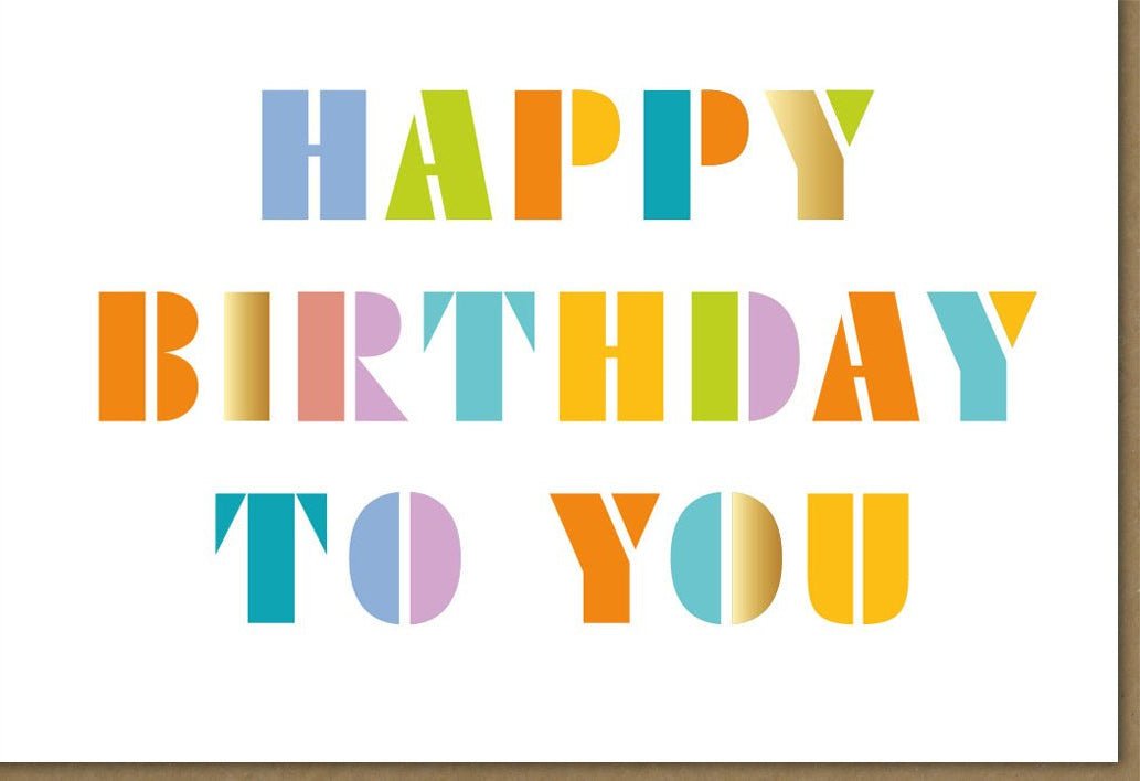 Geburtstagskarte Midoro – Modernes Design mit bunten Buchstaben für eine fröhliche Happy Birthday Gratulation