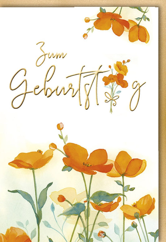Geburtstagskarte mit Blumenmotiv und Goldschrift edle Doppelkarte zum Geburtstag hochwertige Grußkarte für Glückwünsche stilvoll floral
