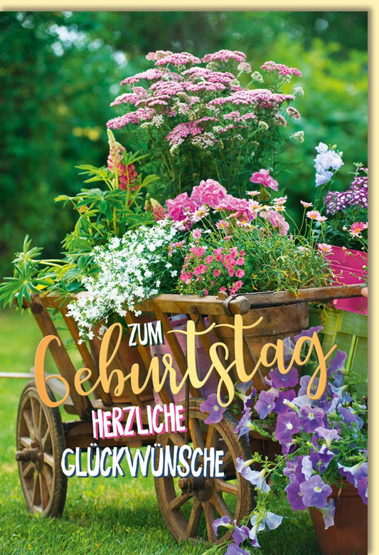 Geburtstagskarte mit Blumenmotiv und liebevollen herzlichen Glückwünschen bunte Doppelkarte für Geburtstag hochwertige Grußkarte