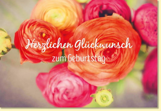Geburtstagskarte mit Blumenmotiv und Schriftzug Herzlichen Glückwunsch zum Geburtstag farbenfrohe Doppelkarte für persönliche Glückwünsche