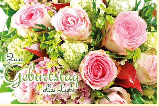 Geburtstagskarte mit Blumenstrauß - Rosa Rosen & Florales Design, Farbenfrohe Grüße im Blumengeburtstagskartensortiment