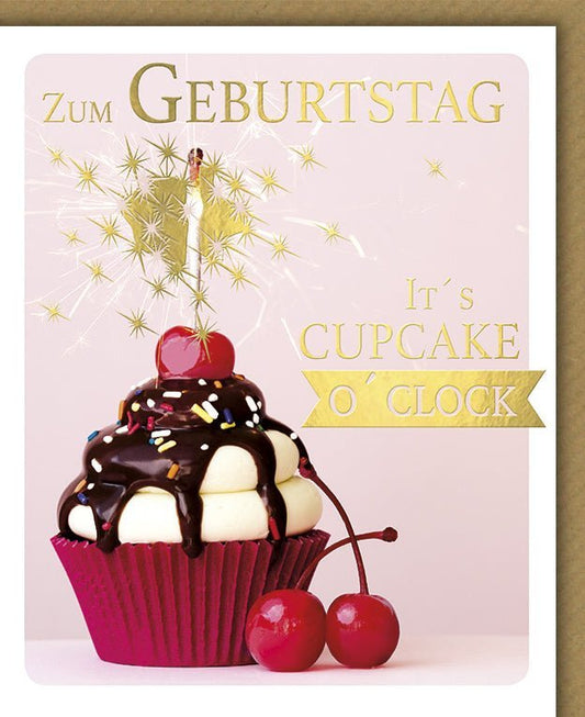 Geburtstagskarte mit Cupcake - Design | Süße Schokoladen - Kirsch - Verzierung | Festlicher Gruß zum Geburtstag & Jubiläum