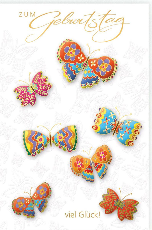 Geburtstagskarte mit farbenfrohen Schmetterlingen – Festliche Glückwünsche und viel Erfolg
