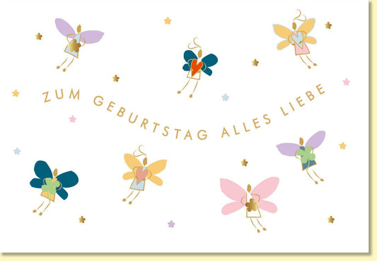 Geburtstagskarte mit Feenmotiv und goldener Schrift zum Geburtstag alles Liebe zauberhafte Glückwunschkarte für Kinder und Erwachsene