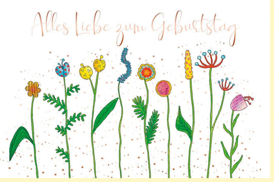 Geburtstagskarte mit Flora - Motiv, Naturkarton & Roségold Metallicfolie, Buntes Design für Frauen und Mädchen, Rosa & Grün, Festlich und Persönlich