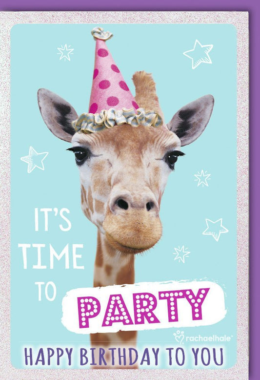 Geburtstagskarte mit Giraffe - Rosa Partyhut - Design, Humorvolle Karte für Kinder & Erwachsene