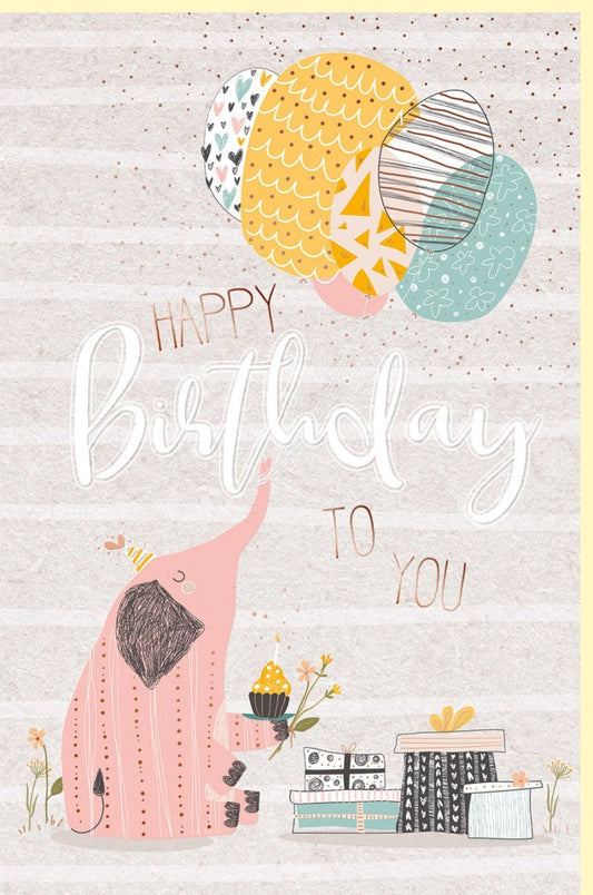 Geburtstagskarte mit Glitzer: Fröhliches Schwein, Luftballons & bunte Metallfolie in Rosa & Gold - Perfekte Partykarte für Kinder & Erwachsene