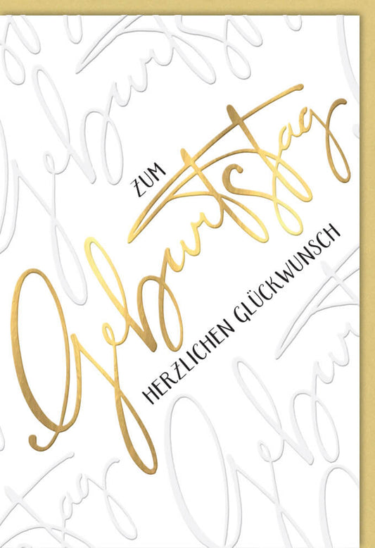 Geburtstagskarte mit Goldakzenten und eleganter Schrift - Stilvolle Glückwünsche für Jubiläum und Feierlichkeiten