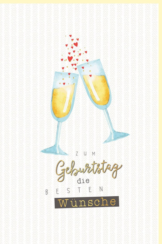 Geburtstagskarte mit Goldakzenten und Sektgläsern - Stilvolle Cheers - Grüße für besondere Jubiläen