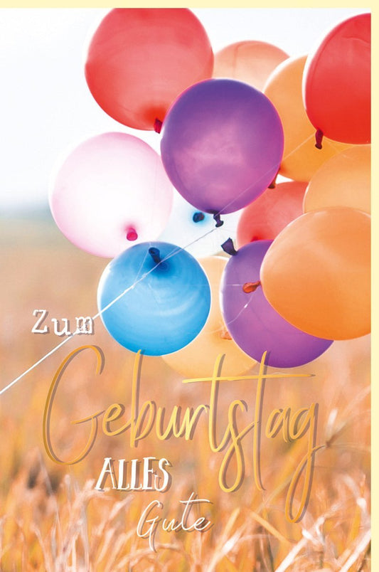 Geburtstagskarte mit Goldfolie & bunten Ballons – Hochwertige Glanzkarte für Erwachsene & Kinder, Perfekt als Geschenkidee & Party - Deko