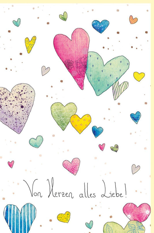 Geburtstagskarte mit Herzen: Bunte Glückwünsche voller Liebe und Freude – Alles Gute zum Geburtstag!