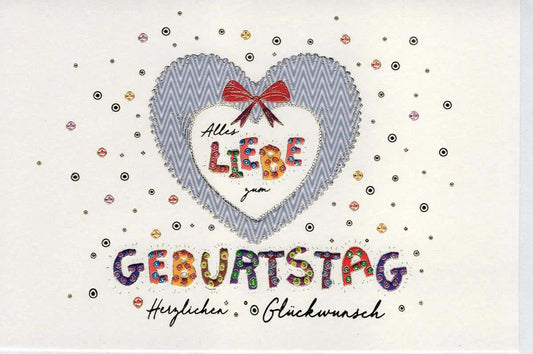 Geburtstagskarte mit Herzmotiv Alles Liebe zum Geburtstag liebevoll gestaltet Glitzer Verzierungen Glückwunschkarte für besondere Geburtstage