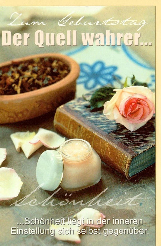 Geburtstagskarte mit inspirierender Botschaft über innere Schönheit und positive Einstellung