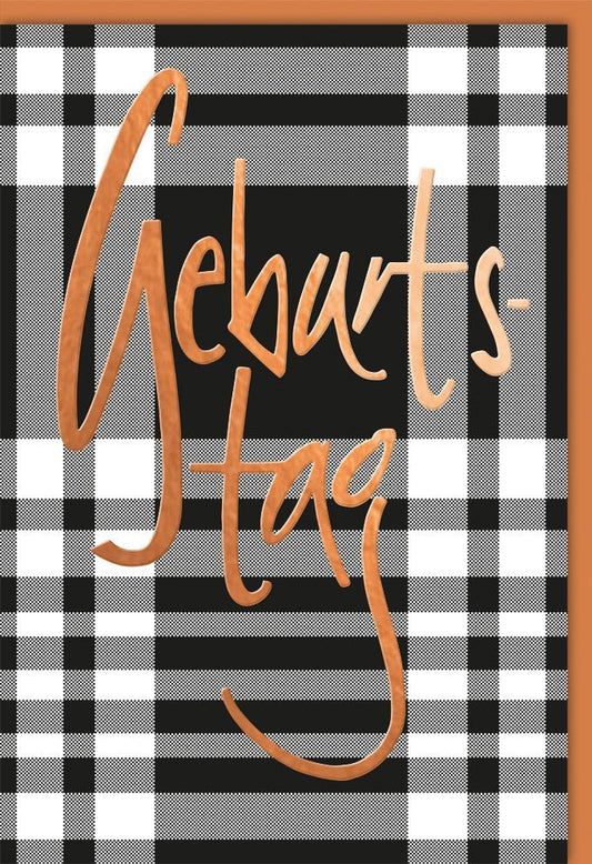 Geburtstagskarte mit Karomuster & Eleganter Schrift - Stilvolle Glückwünsche für Jubiläen, Moderne Papeterie, Geburtstagskarten - Geschäftlich