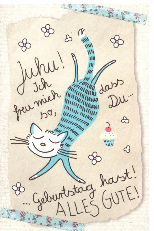 Geburtstagskarte mit Katze & Muffin – Humorvolle Vintage - Illustration als Glückwunschkarte