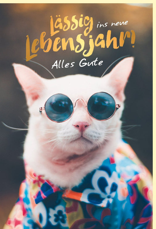 Geburtstagskarte mit Katzenmotiv - Coole Katze mit Sonnenbrille, Humorvolle Tierkarte zum Geburtstag, Witzige Gratulation für jedes Alter