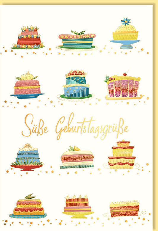 Geburtstagskarte mit Kuchenmotiv - Fröhliche Glückwünsche für Kinder & Erwachsene, Gelb, Perfekt für jeden Anlass