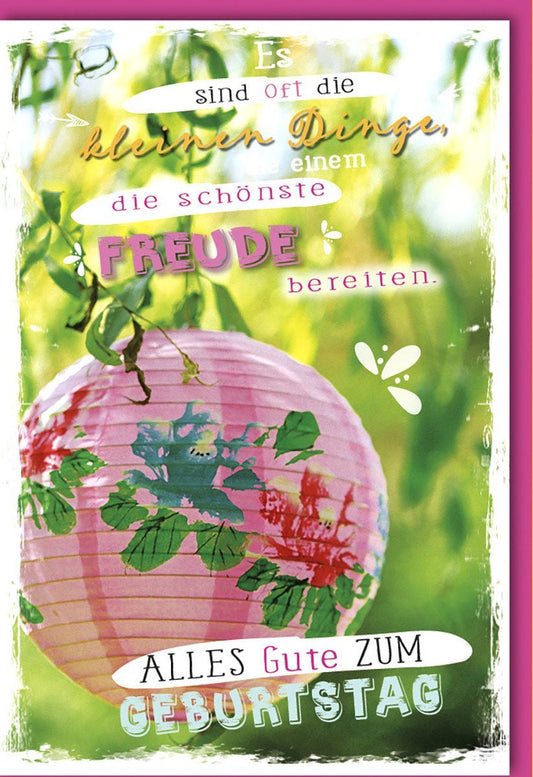 Geburtstagskarte mit Laternenmotiv und Schmetterlingen - Kleine Dinge, große Freude