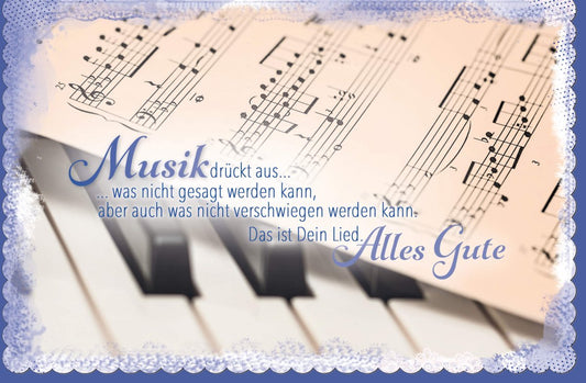 Geburtstagskarte mit Musiknoten & Klaviermotiv - "Alles Gute" für herzliche Glückwünsche und besondere Momente