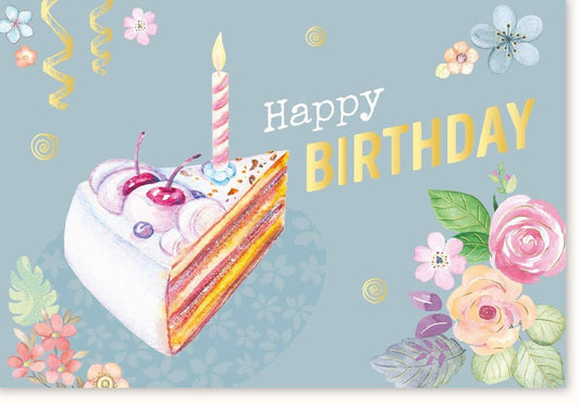 Geburtstagskarte mit Pastellblumen und Kuchenmotiv - Festliche Glückwünsche mit Kerzen